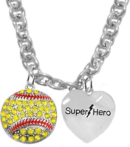 SOFTBALL, SUPER HERO, She is Special, Sterling Silver, Solid .925 Sterling, Not Plated Or Coated,18 Inch Necklace.Charm,Nickel,Lead Free.Fast