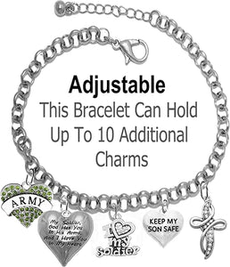 Army, My Soldier, God Has You in His Arms and I Have You in My Heart, Keep My Son Safe, Adjustable, Hypoallergenic Safe, No Nickel, Lead, Or Poisonous Cadmium