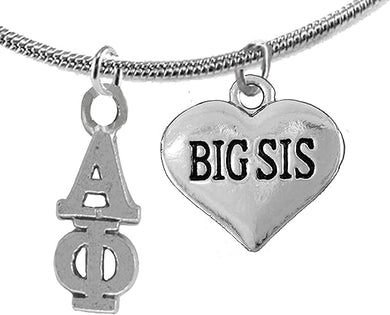 Alpha Phi Big Sister, Hypoallergenic Safe Adjustable Fits Anyone Licensed Sorority Jewelry Manufacturer