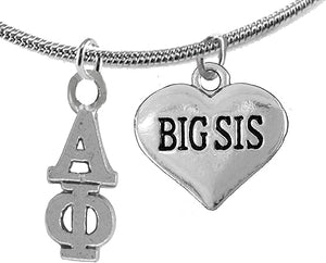 Alpha Phi Big Sister, Hypoallergenic Safe Adjustable Fits Anyone Licensed Sorority Jewelry Manufacturer