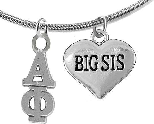 Alpha Phi Big Sister, Hypoallergenic Safe Adjustable Fits Anyone Licensed Sorority Jewelry Manufacturer