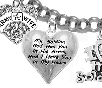 Army Wife, My Soldier, God Has You In His Arms And I Have You In My Heart, YESHUA (Jesus In Hebrew) NAMED BY AN ANGEL OF GOD, Adjustable, Hypoallergenic Safe, No Nickel, Lead, Or Poisonous Cadmium