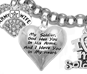 Army Wife, My Soldier, God Has You In His Arms And I Have You In My Heart, YESHUA (Jesus In Hebrew) NAMED BY AN ANGEL OF GOD, Adjustable, Hypoallergenic Safe, No Nickel, Lead, Or Poisonous Cadmium
