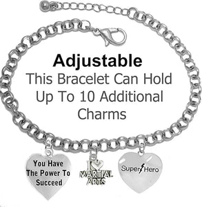 Martial Arts, Kickboxing Jewelry, Karate Jewelry, Super Hero, You Have The Power To Succeed, " Martial Arts Jewelry" Adjustable Bracelet Hypoallergenic, Safe-Nickel, Lead Free