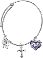 Air Force, I Love to Fly, Genuine Crystal, Crucifix, Adjustable Miracle Wire Bracelet, Hypoallergenic, Safe-Nickel, Lead Free