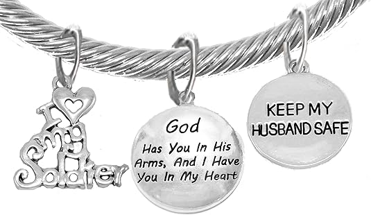 Army, My Husband, God Has You in His Arms and I Have You in My Heart, Adjustable, Hypoallergenic Safe, No Nickel, Lead, Or Poisonous Cadmium in Bracelet