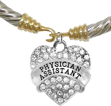 Physician's Assistant, Crystal Heart Two-Tone Bracelet, Safe-Nickel, Lead & Cadmium Free!