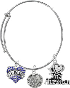 Air Force, I Love You to The Moon and Back, I Love My Airman, Adjustable Miracle Wire Bracelet, Hypoallergenic, Safe-Nickel, Lead, Cadmium Free