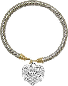Dental Hygienist, Crystal Heart Two-Tone Bracelet, Safe-Nickel, Lead & Cadmium Free!