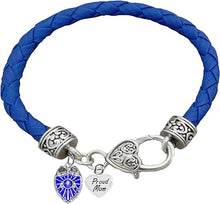 Policeman, Proud Mom, Blue Leather Bracelet, Hypoallergenic, Safe-No Nickel, Lead,or Cadmimum