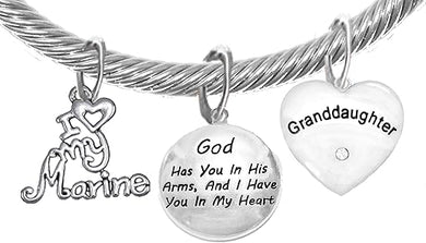 Marine Grandma, My Granddaughter, God Has You In His Arms And I Have You In My Heart, Adjustable, Hypoallergenic Safe, No Nickel, Lead, Or Poisonous Cadmium In Bracelet