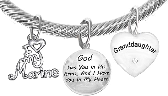 Marine Grandma, My Granddaughter, God Has You In His Arms And I Have You In My Heart, Adjustable, Hypoallergenic Safe, No Nickel, Lead, Or Poisonous Cadmium In Bracelet