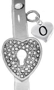 It Really Locks!, The Key To My Heart, "Initial O ", Cuff Crystal Bracelet, Hypoallergenic, Safe-Nickel, Lead, Free