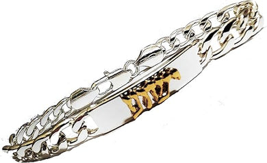 Messianic Christian 14Kt Gold Tone Yeshua In Hebrew On A Silver Tone ID Plate And Silver Tone Miami Curb Chain Bracelet. The Detail Of This Large Safe Strong Lobster Claw Clasp Is Impressive ©2023