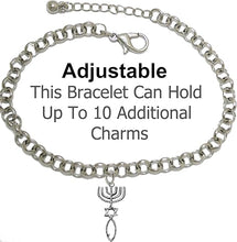 Messianic Seal of Jerusalem with Menorah, Star of David, Christian Fish (Ichthys) On A Adjustable Rolo Chain Bracelet, Hypoallergenic, Safe-Nickel, Lead, Cadmium Free