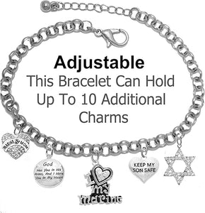 Marine, My Son, God Has You In His Arms And I Have You In My Heart,Genuine Crystal Star Of David, Adjustable, Hypoallergenic Safe, No Nickel, Lead, Or Poisonous Cadmium In Bracelet