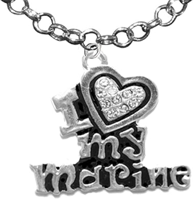 Marine I Love My Marine, Crystal Heart, Adjustable Necklace, Hypoallergenic, Safe-Nickel, Lead, Free