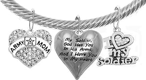 Army Mom, My Soldier, God Has You in His Arms and I Have You in My Heart, Adjustable Bracelet, Hypoallergenic Safe, No Nickel, Lead, Or Poisonous Cadmium in Necklace