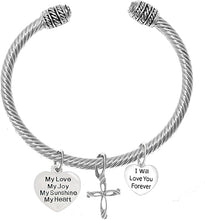 My Love, My Joy, My Sunshine, My Heart, and I Will Love You Forever, and A Contemporary Cross Charm, Adjustable Bracelet Nickle, Lead, Cadmium Free
