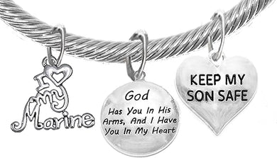 Marine Mom, My Son, God Has You In His Arms And I Have You In My Heart, Adjustable, Hypoallergenic Safe, No Nickel, Lead, Or Poisonous Cadmium In Bracelet