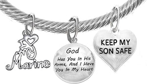 Marine Mom, My Son, God Has You In His Arms And I Have You In My Heart, Adjustable, Hypoallergenic Safe, No Nickel, Lead, Or Poisonous Cadmium In Bracelet