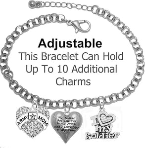 Army Mom, My Soldier, God Has You in His Arms and I Have You in My Heart, Adjustable Bracelet, Hypoallergenic Safe, No Nickel, Lead, Or Poisonous Cadmium