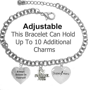 Martial Arts, Kickboxing Jewelry, Karate Jewelry, Super Hero, Always Believe In Yourself, " Martial Arts Jewelry" Adjustable Bracelet Hypoallergenic, Safe-Nickel, Lead Free