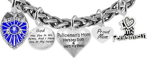 Policeman's Mom, God Has You in His Arms, and I Have You in My Heart, He's My Son, He's My Hero, Proud Mom, Wheat Chain Bracelet, Hypoallergenic, Safe-No Nickel or Lead
