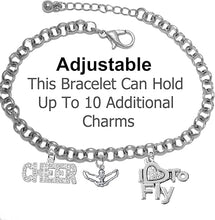 Cheer, Genuine Crystal, Cheerleader, I Love To Fly, Adjustable, Hypoallergenic Genuine Crystal Charm Bracelet, Nickel, Lead, And Cadmium Free