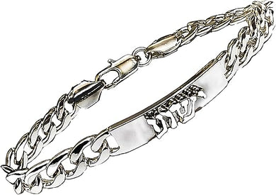 Messianic Christian Silver Tone Yeshua In Hebrew On A Silver Tone ID Plate And Silver Tone Miami Curb Chain Bracelet. The Detail Of This Large Safe Strong Lobster Claw Clasp 1970B12