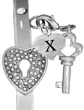 It Really Locks!, The Key To My Heart, "Initial X ", Cuff Crystal Bracelet, Hypoallergenic, Safe-Nickel, Lead, Free