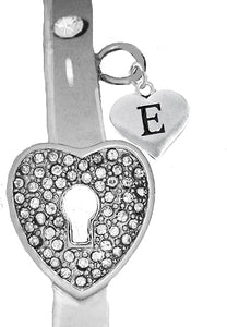 It Really Locks!, The Key To My Heart, "Initial E", Cuff Crystal Bracelet, Hypoallergenic, Safe-Nickel, Lead, Free