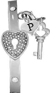 It Really Locks!, The Key To My Heart, "Initial P ", Cuff Crystal Bracelet, Hypoallergenic, Safe-Nickel, Lead, Free
