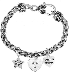 Mom, You Made A Difference. Amazing Women, Bracelet, Hypoallergenic, Safe-Nickel, Lead, Free