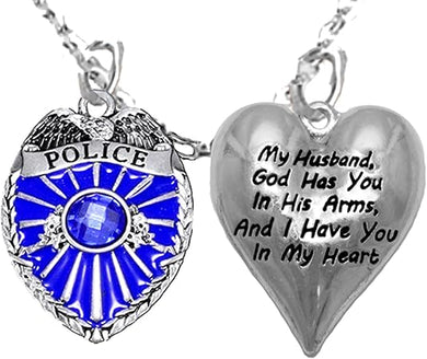Policeman, My Husband, God Has You In His Arms, I Have You In My Heart, Adjustable Necklace, Hypoallergenic, Safe-No Nickel, Lead,or Cadmium