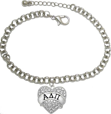 Alpha Delta Pi - Licensed Sorority Jewelry Manufacturer, Adjustable Fits Anyone Crystal Heart Bracelet
