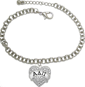 Alpha Delta Pi - Licensed Sorority Jewelry Manufacturer, Adjustable Fits Anyone Crystal Heart Bracelet