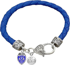Policeman, God Has You In His Arms, And I Have You In My Heart, Blue Leather Bracelet, Hypoallergenic, Safe-No Nickel, Lead,or Cadmimum