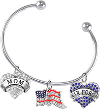 Air Force Mom, Crystal American Flag, Licensed Air Force Charm, Adjustable, Removable Ball Bracelet, Add Charms Without Tools, Hypoallergenic, Safe-Nickel, Lead, Cadmium Free