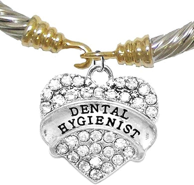 Dental Hygienist, Crystal Heart Two-Tone Bracelet, Safe-Nickel, Lead & Cadmium Free!