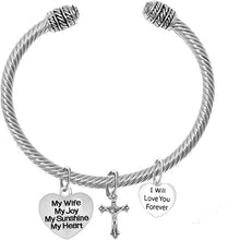 My Wife, My Joy, My Sunshine, My Heart, And I Will Love You Forever, And A Crucifix, Adjustable Bracelet Nickle, Lead, Cadmium Free