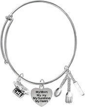 Cooking Jewelry, My Mom, My Joy, My Sunshine, My Heart, Chef Hat, Silverware, Adjustable Bracelet, Hypoallergenic, Safe-Nickel, Lead, Cadmium Free
