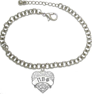 Pi Beta Phi - Licensed Sorority Jewelry Manufacturer, Adjustable "Fits Anyone"Crystal Heart Bracelet