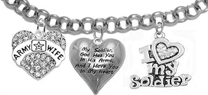 Army Wife, My Soldier, God Has You in His Arms and I Have You in My Heart, Adjustable Bracelet, Hypoallergenic Safe, No Nickel, Lead, Or Poisonous Cadmium