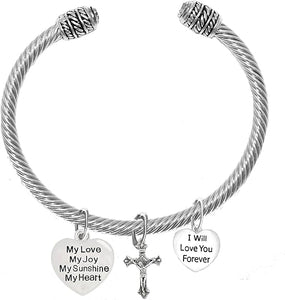My Love, My Joy, My Sunshine, My Heart, And I Will Love You Forever, And A Crucifix, Adjustable Bracelet Nickle, Lead, Cadmium Free