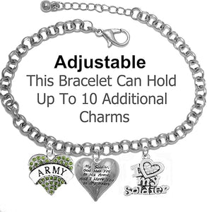 Army, My Soldier, God Has You in His Arms and I Have You in My Heart, Adjustable Bracelet, Hypoallergenic Safe, No Nickel, Lead, Or Poisonous Cadmium
