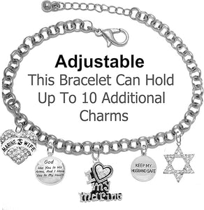 Marine, My Husband, God Has You In His Arms And I Have You In My Heart,Genuine Crystal Star Of David, Adjustable, Hypoallergenic Safe, No Nickel, Lead, Or Poisonous Cadmium In Bracelet