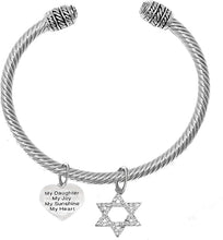 Jewish, " My Daughter, My Joy, My Sunshine, My Heart, On A Heart ", And A Crystal Star Of David, Silvertone Bracelet With Crystal Ends, Hypoallergenic, Safe-Nickel, Lead, And Cadmium Free