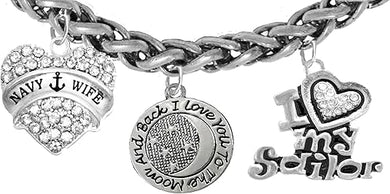 Navy Wife, I Love You to The Moon and Back, I Love My Sailor, Hypoallergenic, Safe-Nickel, Lead, Cadmium Free