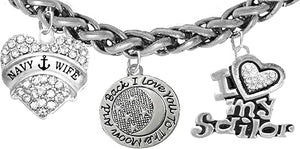 Navy Wife, I Love You to The Moon and Back, I Love My Sailor, Hypoallergenic, Safe-Nickel, Lead, Cadmium Free